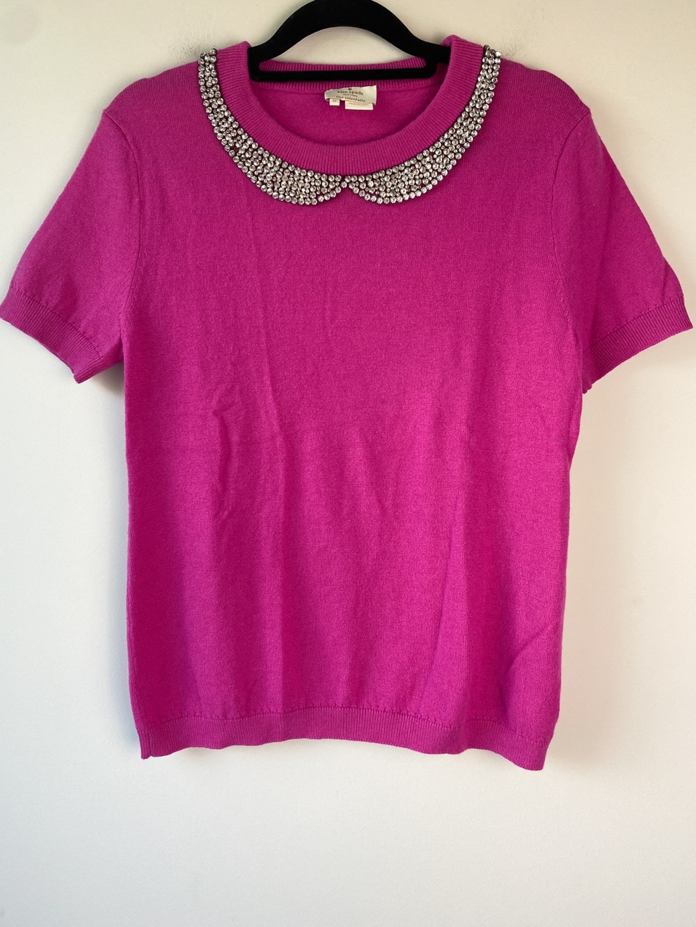 Kate Spade Womens Tippy Wool Cashmere Sweater M Pink Peter Pan Jewel Chic